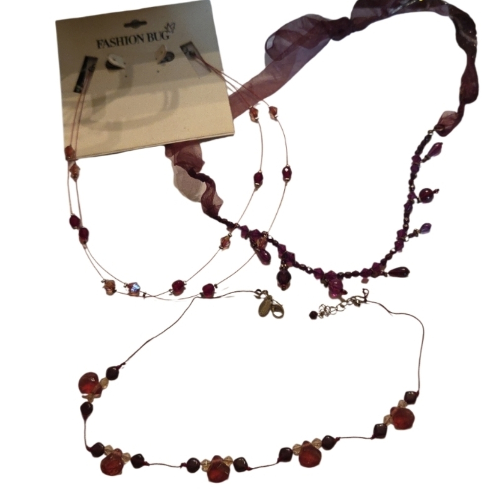 Vintage Fashion Bug Berry Red and Purple Necklace Set